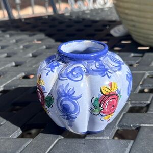 Vestal Alcobaca Portugal Pottery Blue Floral Ceramic Vase